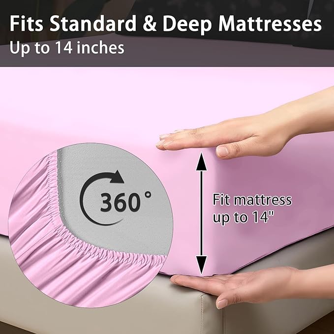 Comforter Set Full Size, Pink Cherry Flower 7 Pcs Bedding for Kids and Adults, Blossom Floral Bed Sheet Sets with Fitted Sheet 2 Pillowcases & 2 Shams for Bedroom Bed Decor