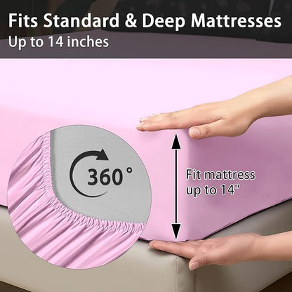 Comforter Set Queen Size, Pink Cherry Flower 7 Pcs Bedding for Kids and Adults, Blossom Floral Bed Sheet Sets with Fitted Sheet 2 Pillowcases & 2 Shams for Bedroom Bed Decor
