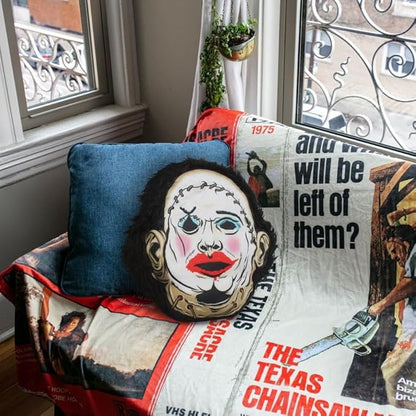 Creepy Co. Leatherface Texas Chainsaw Plush Cushion Horror Throw Pillow Polyester, Beige, 31863676502083