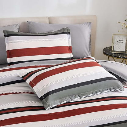WONGS BEDDING Comforter King Size,Red Comforter Set King, 7 Pieces Bed in a Bag Soft Micorfiber Striped Bedding Set with Comforter, Flat Sheet, Fitted Sheet, Pillow Shams, Pillowcase