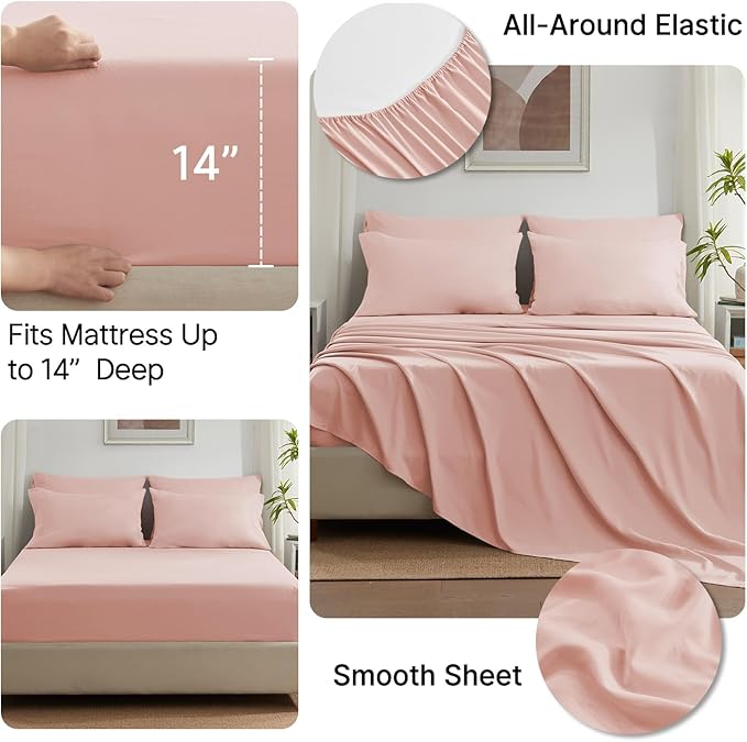 Anluoer Queen Comforter Set 7 Piece, Pink Bed in a Bag with Comforters, Pillow Shams, Pillowcases, Flat Sheet, Fitted Sheet