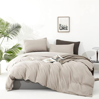 Wellboo Beige Khaki Comforters Full Size Boho Oatmeal Bedding Comforter Cotton Plain Beige Coffee Warm Blankets Women Men Modern Taupe Quilts Soft Durable Solid Tan Color Bed Set Lightweight