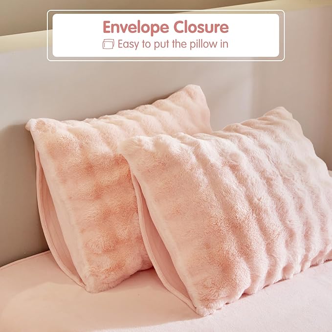 Tokokimo Faux Fur Comforter Set King Size, Ultra Soft Reversible Heavyweight Fluffy Bedding, Extra Warm Winter Comforter with 2 Pillow Cases, All Season Fuzzy Comforter Set, Pink