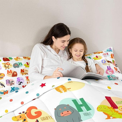 Alphabet Bedding Set for Kids Room Decor Cute Cartoon English Alphabet Comforter Set for Child Boys Girls,Animal ABC Fish Pattern Duvet Insert Ocean Sealife 26 Letters Bedroom Decor Twin Size