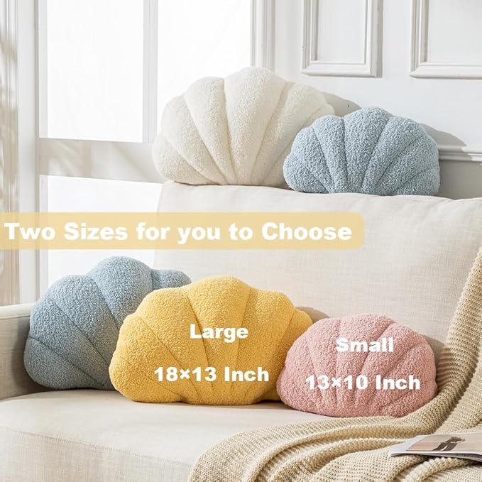 Seashell Throw Pillows Shell Shaped Pillow Blue Sea Shell Pillows for Bed Seashell Decorative Pillow Soft Plush Pillow Sea Couch Decoration(18 X 13 inch)