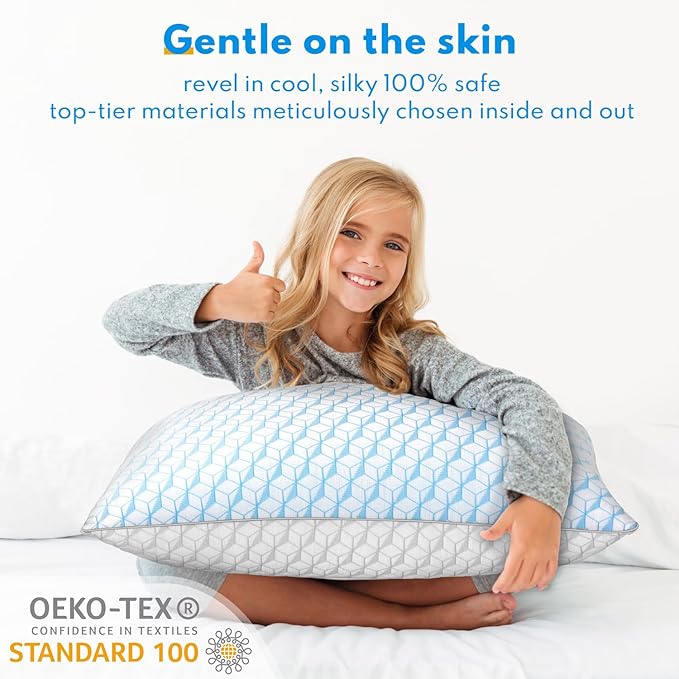 Bed Pillows Queen Size for Sleeping - Cooling Down Alternative Breathable Soft Pillows Set of 2 for Side, Back, and Stomach Sleepers - Hotel Quality Fluffy Microfiber Fill Skin-Friendly