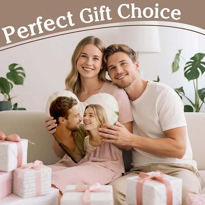 Custom Pillow with Picture & Text, Valentines Day Gifts for Boyfriend, 3D Personalized Head Face Pillows, Custom Stuffed Photo Pillow, Birthday Anniversary Funny Gift for Couple Friend Family (Heart)