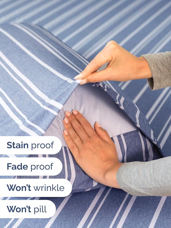 Extra Deep Twin Sheet Set - 4 Piece Breathable and Cooling Sheets - Hotel Luxury Bedding for Women, Men, Kids & Teens - Easy & Secure Fit - Soft and Wrinkle Free - Extra Deep Pockets - Blue Stripes