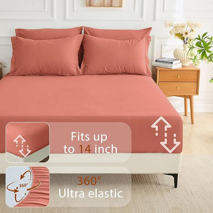 MUXHOMO 7 Pieces Queen Comforter Set, Soft Bed in a Bag Queen Size, All Season Bedding Set with Comforter, Flat Sheet, Fitted Sheet, Pillowcases & Shams, Coral Red