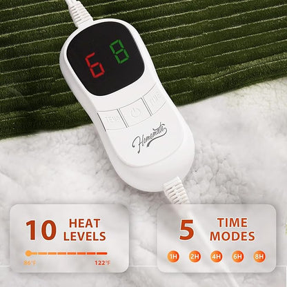 Homemate Electric Heated Blanket Full Size - 72"x84" Heating Blanket Full Size 1/2/4/6/8 Hours Auto-Off 10 Heat Level Over-Heat Protection Soft Flannel Sherpa ETL Certification