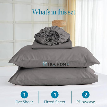 100% Egyptian Cotton King Size Bed Sheets, 600 Thread Count Luxury Bedding, Long Staple Cotton, 4 Piece Set - 1 Fitted Sheet, 1 Flat Sheet & 2 Pillowcases, Fits Upto 16" Mattress - Dark Grey