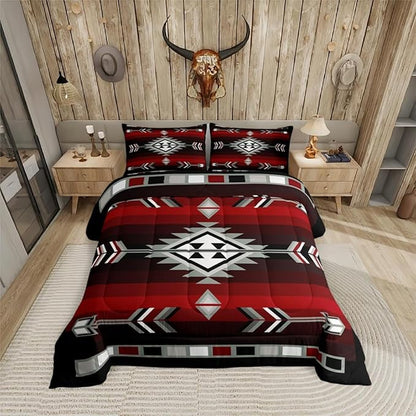 Erosebridal Rustic Western Bedding Sets Toddler Southwestern Aztec Comforter Set for Men Boys,Farmhouse Bohemian Geometric Bedding Comforter Sets Exotic Ethnic American Native Quilt Duvet 2 Pcs