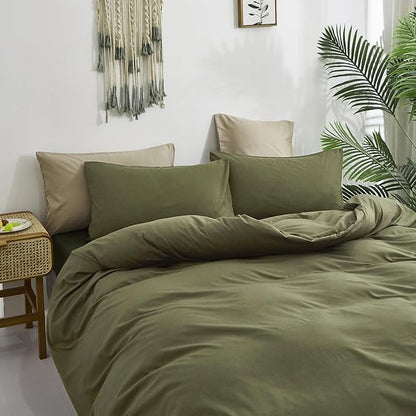 Cottonight Olive Green Comforter Set Twin Bedding Set Solid Dark Green Blanket Quilts Soft Breathable Fashion 3 Pcs Comforter Set for Twin Bed
