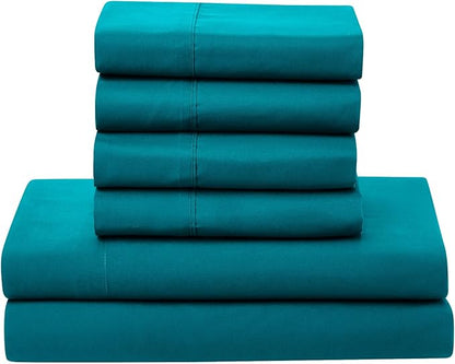Sweet Home Collection 7 Piece Comforter Set Bag Solid Color All Season Soft Down Alternative Blanket & Luxurious Microfiber Bed Sheets, Teal, Queen