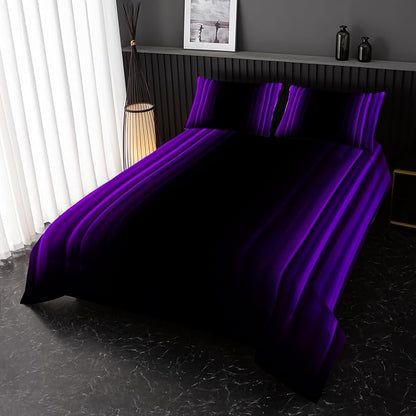 Purple and Black Bedding Set Twin Size Abstract Ombre Comforter Set for Teen Boys, Mordern Bedding Set 3 Piece in A Bag,Dark Quilt Set Mordern Art Decor Lightweight All Seasons with Pillowcases
