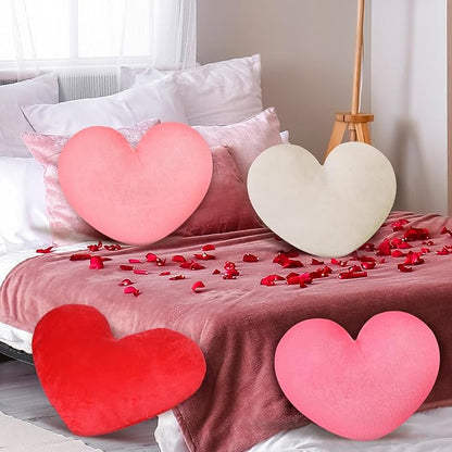 Suzile 4 Pcs Valentine's Day Heart Throw Pillows Red White Pink Heart Shape Plush Love Pillow Soft Decorative Back Cushion Valentine Decorative Pillows for Women Bed Sofa Chair Home Decor Wedding Gift