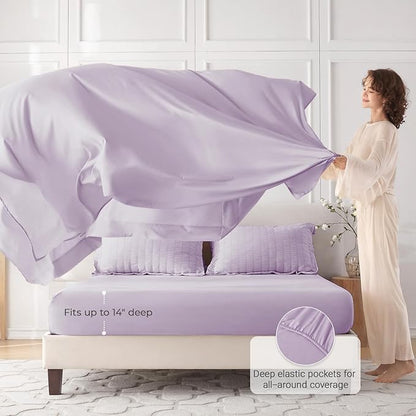 MUXHOMO 7 Pieces King Comforter Set, Seersucker Bed in a Bag King Size, All Season Luxury Bedding Set with Comforter, Flat Sheet, Fitted Sheet, Pillowcases & Shams, Lavender