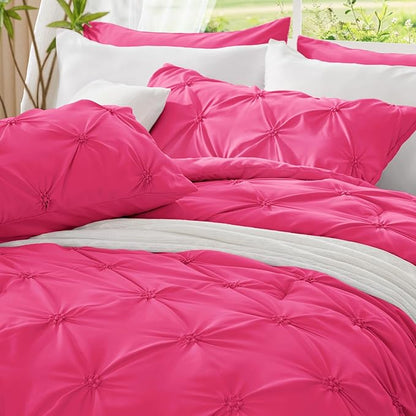 BEDELITE Hot Pink Twin Comforter Set - 2 Peices Boho Pintuck Bedding Comforter Sets, Lightweight Soft & Warm Twin Bedding Sets with 1 Pillowcase for All Season