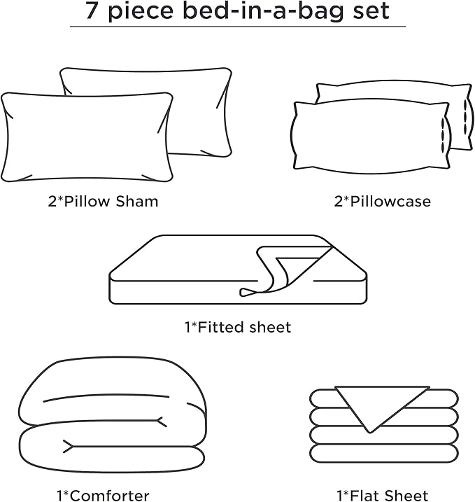 Bedsure Queen Comforter Set 7 Pieces, Blue Striped Bedding Set for All Seasons, Reversible, Cationic Dyeing Bed in a Bag with Comforter, Sheets, Pillowcases & Shams