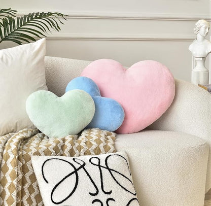 Petrella Heart Pillow Cute Fuzzy Pillows Throw Pillows for Bed Livingroom Home Decor Cushion Decorative Aesthetic Preppy Pillows Pink1,Large 19"x15"