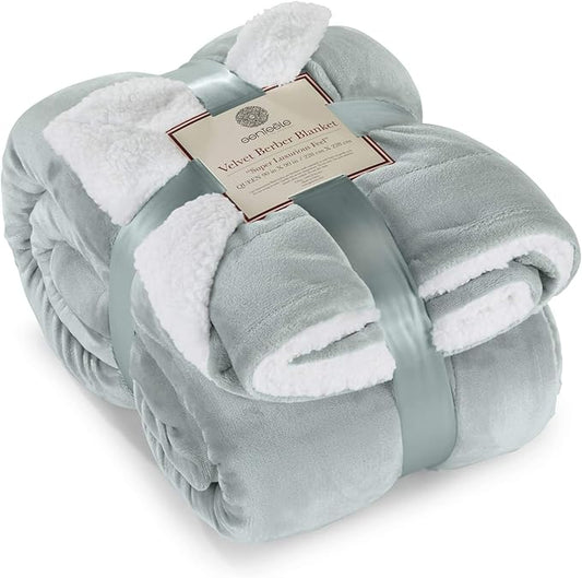 Genteele Sherpa Throw Blanket Super Soft Reversible Ultra Luxurious Plush Blanket, 90 x 90 inches, Sage/White