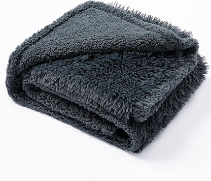 Waterproof Dog Calming Blanket 40x28in Gray Pet Throw Blankets for Dogs Cats Fluffy Long Faux Fur Puppy Couch Cover Reversible Love Bed Mat Washable(Gray,S)