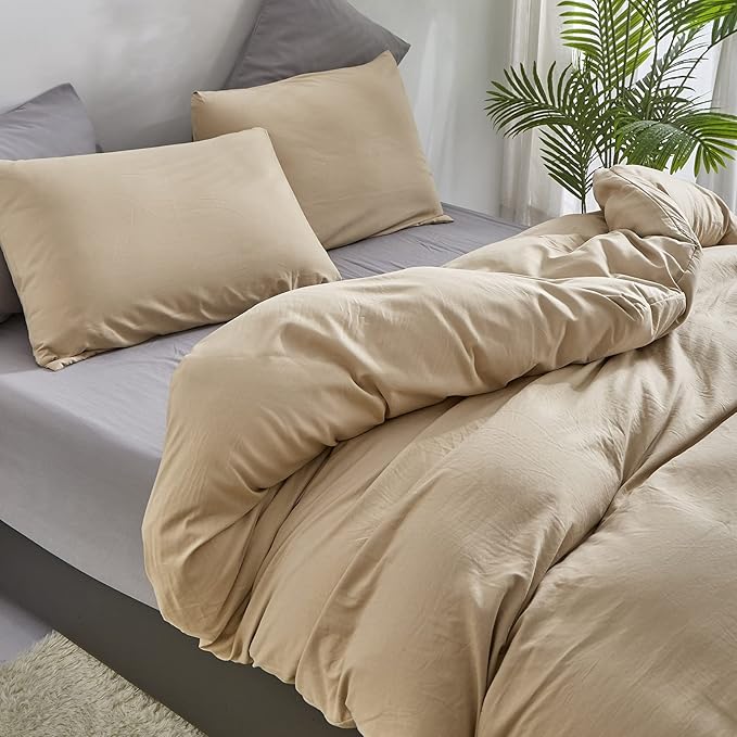 CLOTHKNOW Champagne Queen Size Comforter Set 3Pcs Light Brown Bedding Comforter Sets Beige Queen Comforter Light Khaki Comforter with 2 x Pillowcases