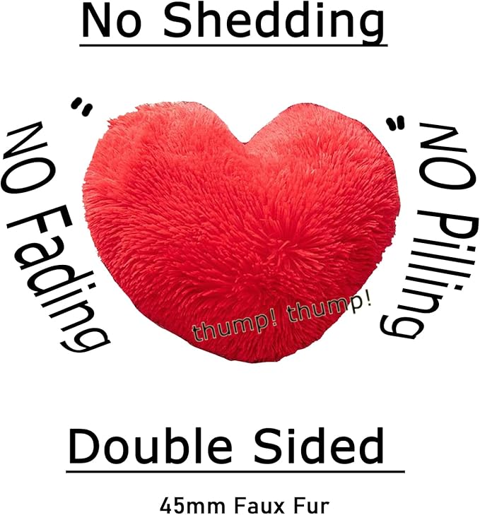 MorroMorn Fluffy Heart Throw Pillows, Shaggy Decorative Pillow for Sofa Couch Bed, Cute Room Decor Decorations for Women Girls Kids (Red)