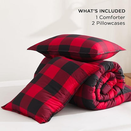 Andency Red and Black Plaid Comforter Set King(104x90Inch), 3 Pieces Buffalo Plaid Checkered Gingham Bedding Comforter Sets, Soft Burgundy Lightweight Geometric Down Alternative Bed Set