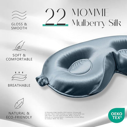 ZIMASILK Adjustable 22 Momme 100% Mulberry Silk Sleep Mask, Upgraded 3D Contoured Cup Eye Mask for Sleeping, Super Soft & Breathable Blindfold, Blackout for Deep Sleeping (Blue Haze)