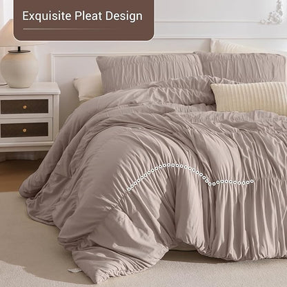 Lady Ann Queen Comforter Set Camel Ruched Boho Bedding Comforter Sets 90x90 for Bedroom Ultra Soft & Luxurious 3 Piece Fluffy Bed Sets