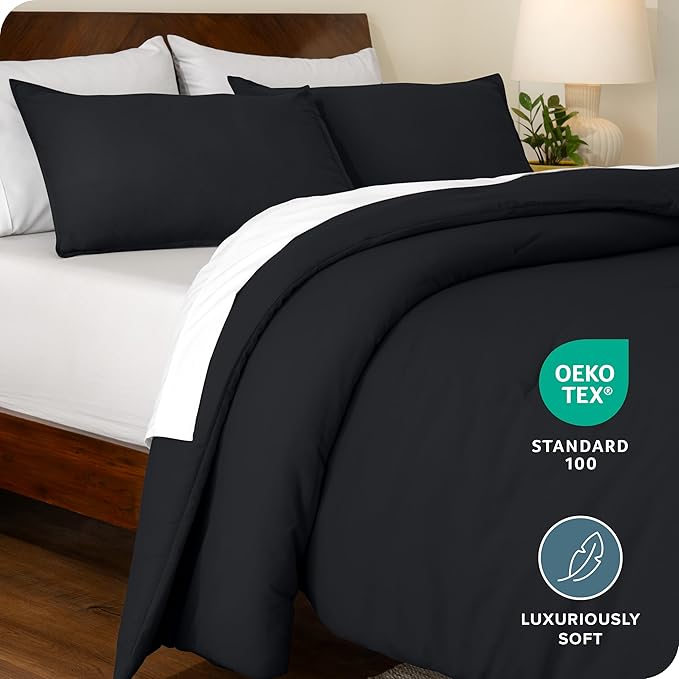 Bare Home Comforter Set - King Size - Ultra-Soft - Goose Down Alternative - Premium 1800 Series - All Season Warmth Comforter (King, Black)