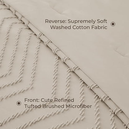 Litanika Twin XL Comforter Set Oatmeal - Boho Tufted Shabby Chic Bed in a Bag for College Dorm, 5 Pieces Fluffy Soft Farmhouse Bed Set for All Seasons