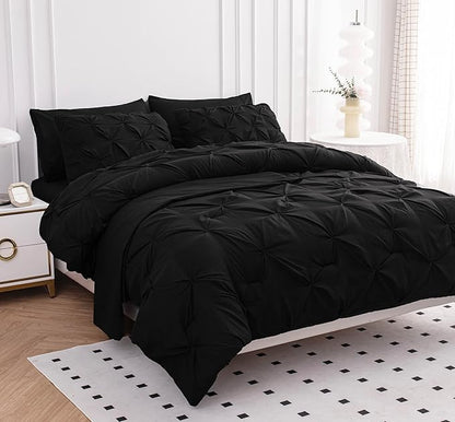 LANE LINEN Full Size Comforter - 7 PCs Set - Full Size Bed in a Bag Luxury Down Alternative - One Set Full Size Bedding Collection - Easy Care, Machine Washable, Soft & Cozy All-Season Bedding – Black | Plush alt fill, Cozy lightweight, Machine washabl...
