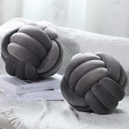 Namalu 2 Pcs Soft Knot Pillow Ball, Decorative Round Throw Knotted Pillows Cushion, Handmade Stuffed Ball Pillows for Winter Bedroom Sofa Couch Home Decor(10.6 Inches,Dark Gray)