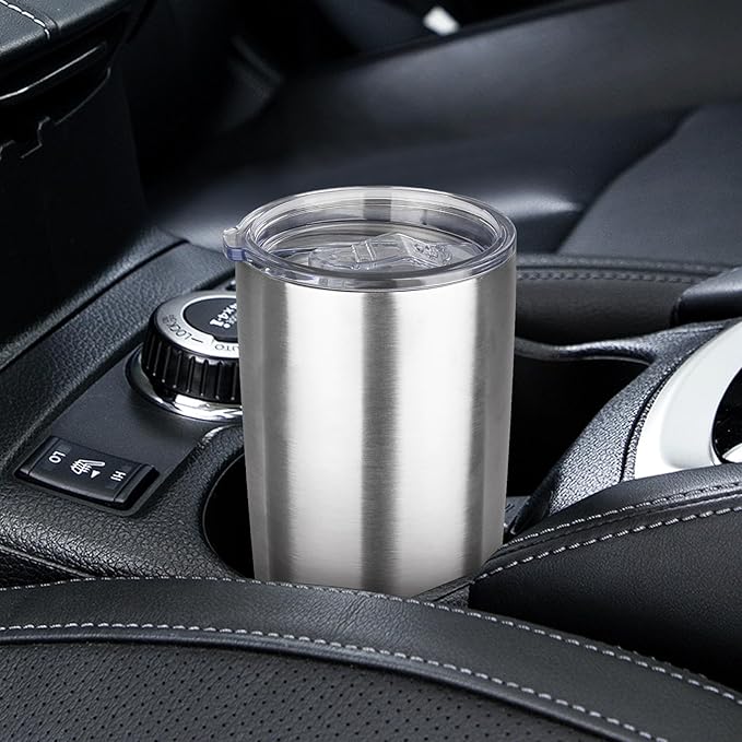 20oz Tumbler with Lid Stainless Steel Insulated Tumblers Travel Coffee Tumbler Bulk Double Wall Vacuum Insulated Water Cup Christmas Gifts for Women Men Her Him Home Office (Silver, 4pack)