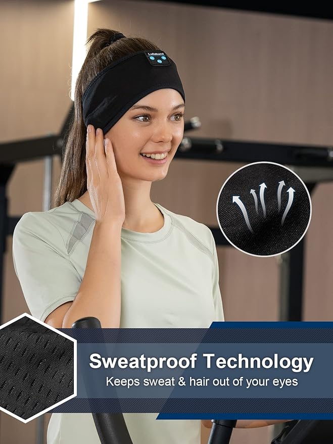 Lullaband Bluetooth Headband, Sleep Headphones for Side Sleepers, Sleeping Headphones Comfortable Headband with Thin Speaker Microphone Handsfree Gift
