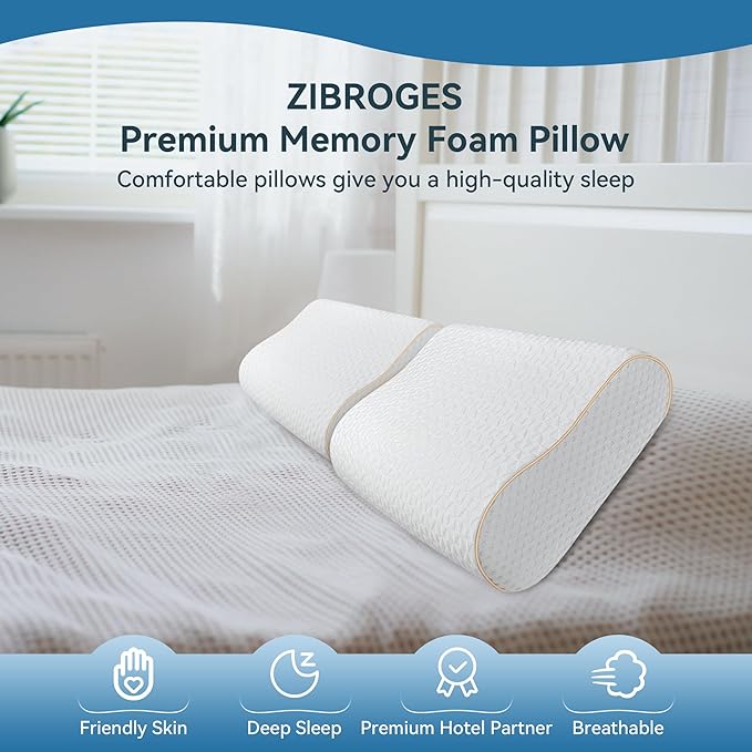 Sandwich Memory Foam Pillow for Sleeping - Ergonomic Cervical Cooling Pillows Queen Size, Adjustable Contour Pillow for Neck, Bed Pillow for Side, Back & Stomach Sleepers