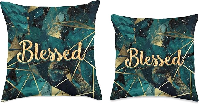 Art Deco Geometric Pattern Green Blessed Throw Pillow