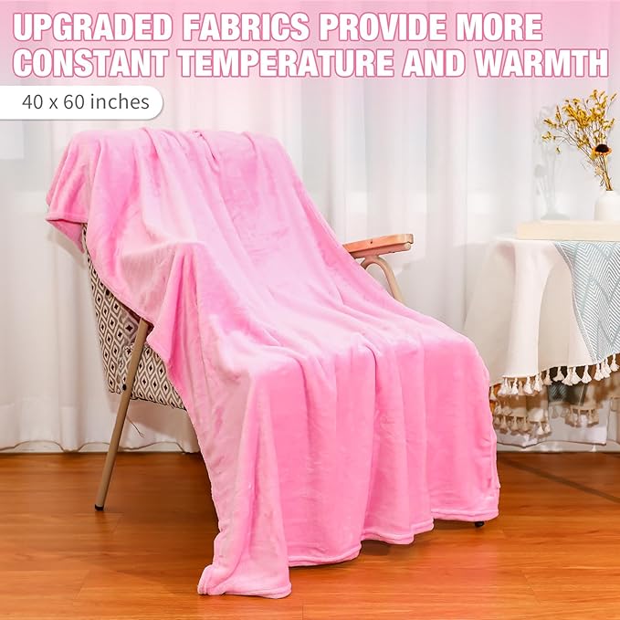 12 Pcs Fleece Blankets for Girls Sleepover Party Soft Fuzzy Throw Blanket 40 x 60 Inch Warm Flannel Blanket for Teenager Bed Travel SPA Movie Party(Pink)