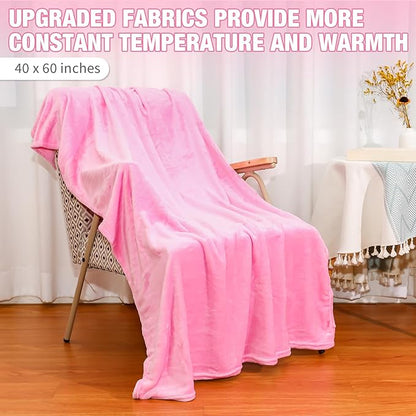 12 Pcs Fleece Blankets for Girls Sleepover Party Soft Fuzzy Throw Blanket 40 x 60 Inch Warm Flannel Blanket for Teenager Bed Travel SPA Movie Party(Pink)