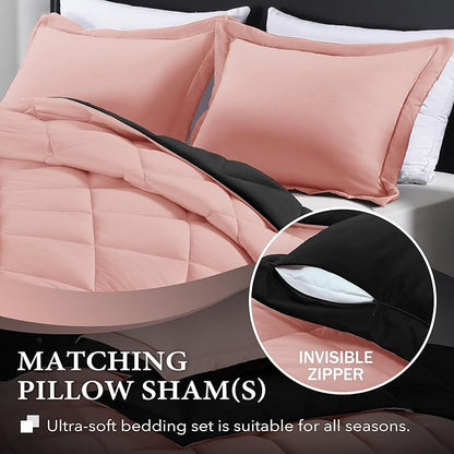 downluxe King Size Comforter Set - Pink and Black King Comforter, Soft Bedding Sets for All Seasons -3 Pieces - 1 Comforter (104"x92") and 2 Pillow Shams(20"x36")