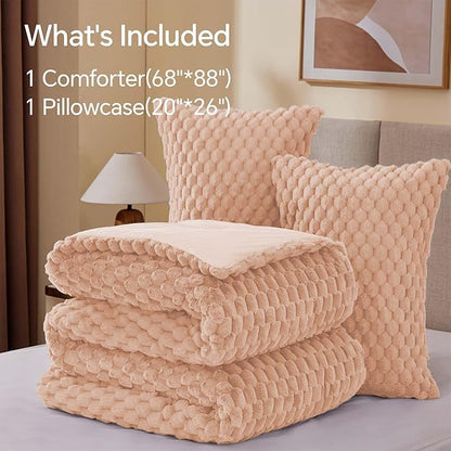 BEDELITE Fluffy Twin Comforter Set - Coral Pink Fleece Soft Comforter for Twin Size Bed, Luxury Warm Bedding Set for Winter, Fuzzy Bed Set 2 Pieces (1 Comforter, 1 Pillowcase)