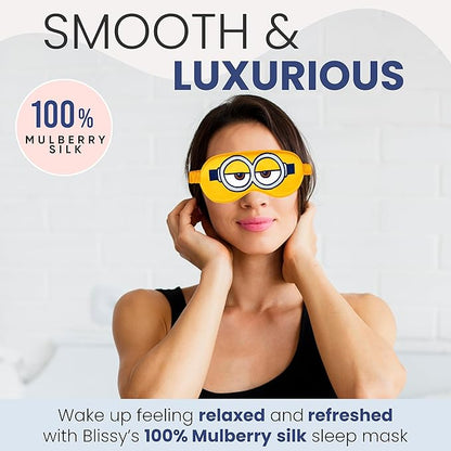Blissy Silk Sleep Mask - Eye Sleeping Mask for Women & Men for Total Blackout - 100% Pure Mulberry Silk, 22 Momme 6a Fibers - Blindfold Sleep Mask Side Sleeper Eye Cover (Minion)