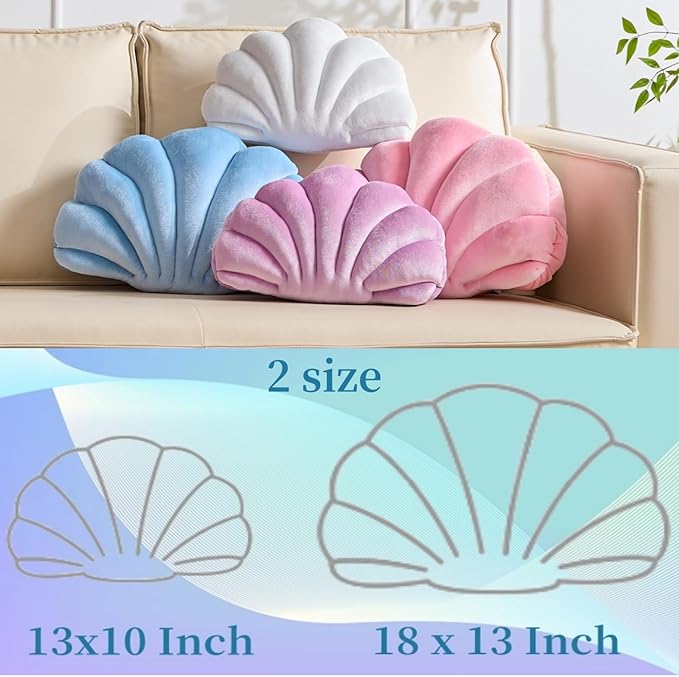Shell Pillow，Seashell DecorativeThrow Pillow Light Pink Seashell Shaped Pillows 13x10 Inch Room Decor Cute Pillows for Couch Bed