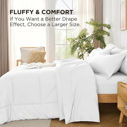 7 Pieces King Comforter Set - Utral Soft Microfiber Bedding Set, Thick Duvet Insert Bed in a Bag Without Rustling Noise for All Season, White (102"x90")
