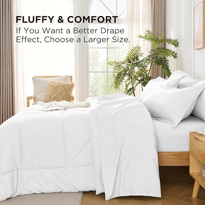 7 Pieces Full Comforter Set - Utral Soft Microfiber Bedding Set, Thick Duvet Insert Bed in a Bag Without Rustling Noise for All Season, White (82"x86")