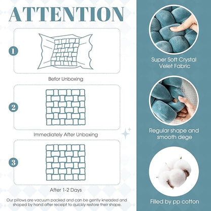 Wenqik 2 Pcs Knot Pillows Square Knotted Plush Throws Soft Accent Pillows Decoration Cushion for Couch Home Office Living Room Bedroom Bed Sofa Decor, 12'' x 13''(Haze Blue,Crystal Velvet)