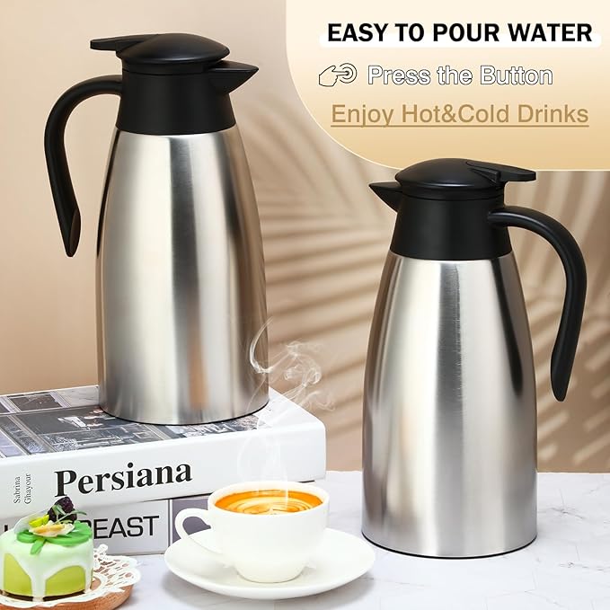 6 Pcs 68 oz Thermal Coffee Carafe Insulated Stainless Steel Coffee Carafe Double Walled Vacuum Thermal Pot Flask with 6 Brushes for Keeping Hot Water Milk Tea Home Office(Silver)