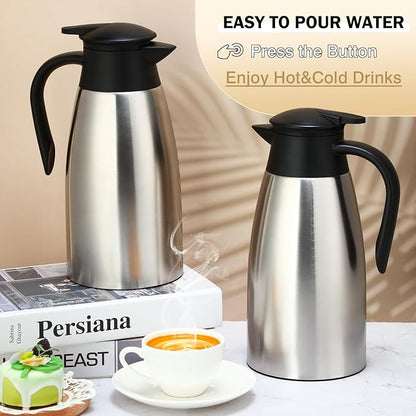 6 Pcs 68 oz Thermal Coffee Carafe Insulated Stainless Steel Coffee Carafe Double Walled Vacuum Thermal Pot Flask with 6 Brushes for Keeping Hot Water Milk Tea Home Office(Silver)
